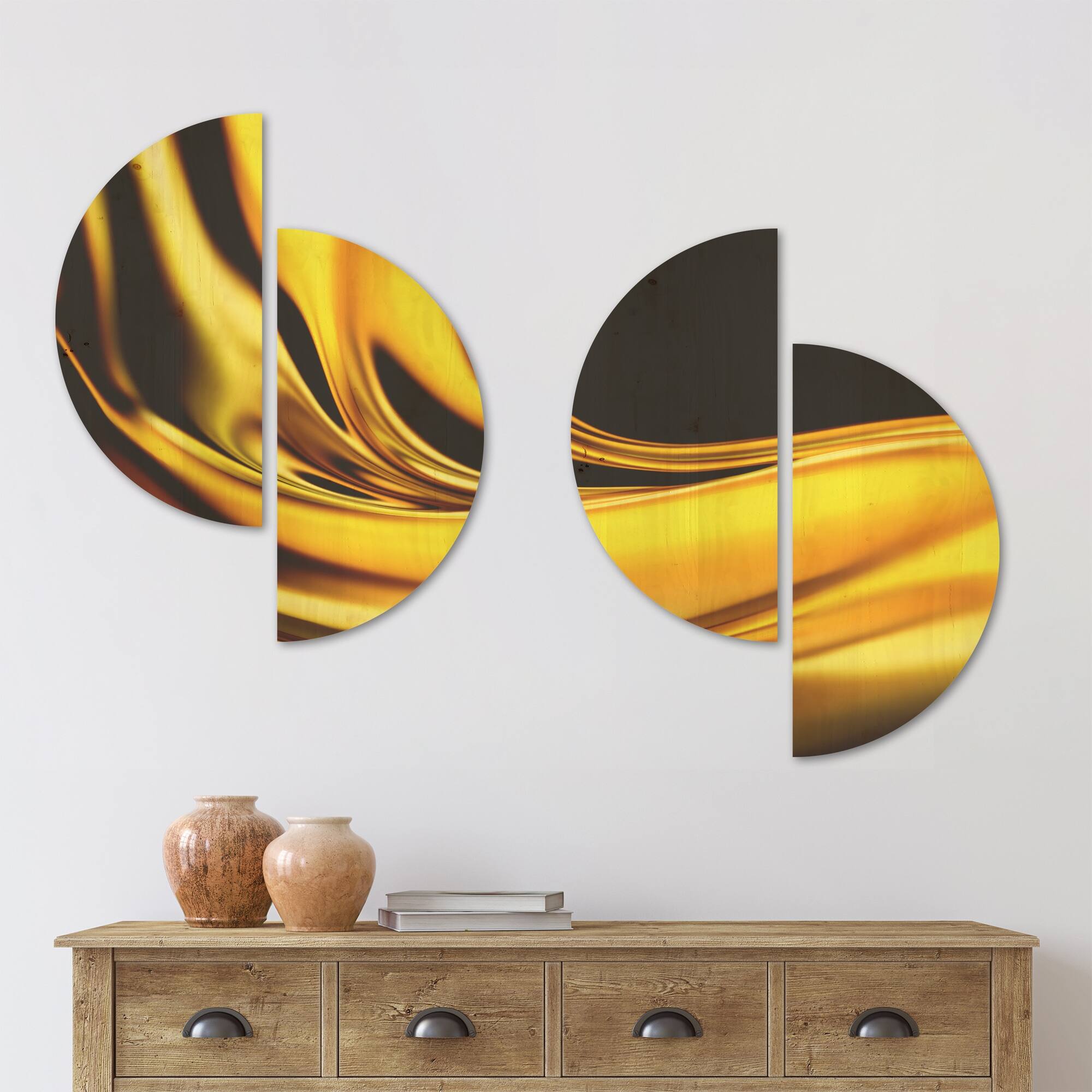 Designart 'Yellow Gold Texture Pattern' Abstract Wood Wall Art Set of 4 ...