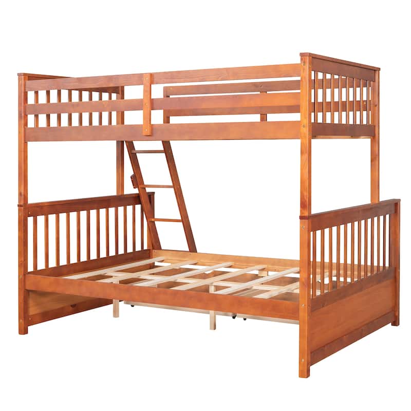 Twin-Over-Full Bunk Bed with Ladders and Two Storage Drawers in Walnut