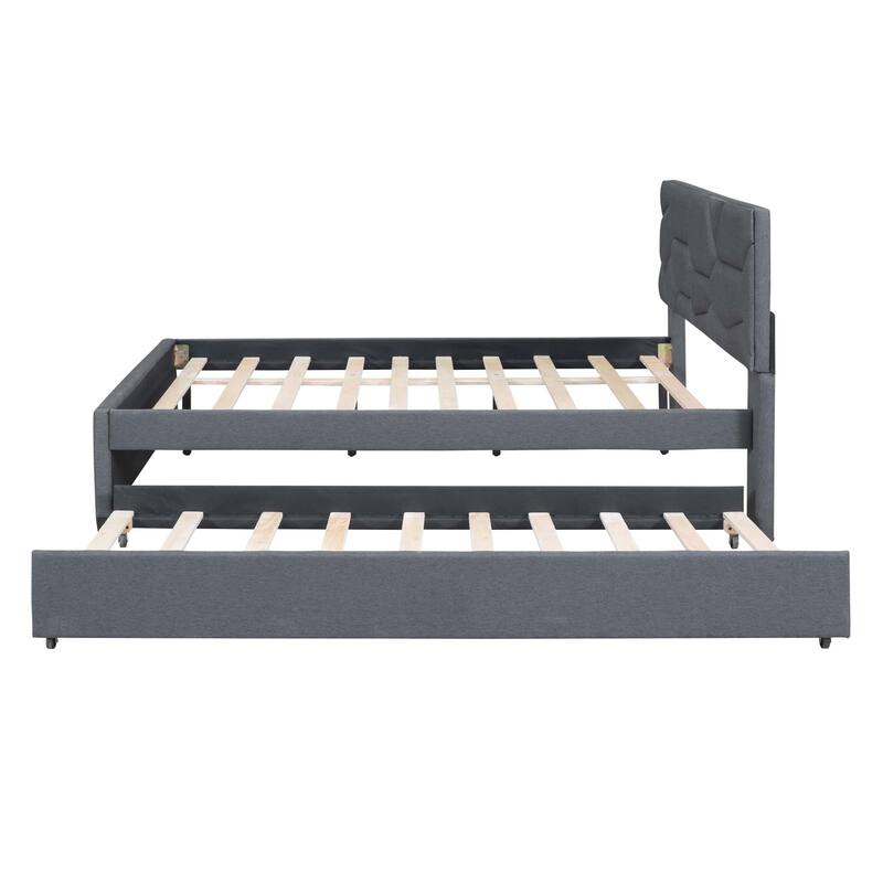 Brick Pattern Platform Bed with Trundle