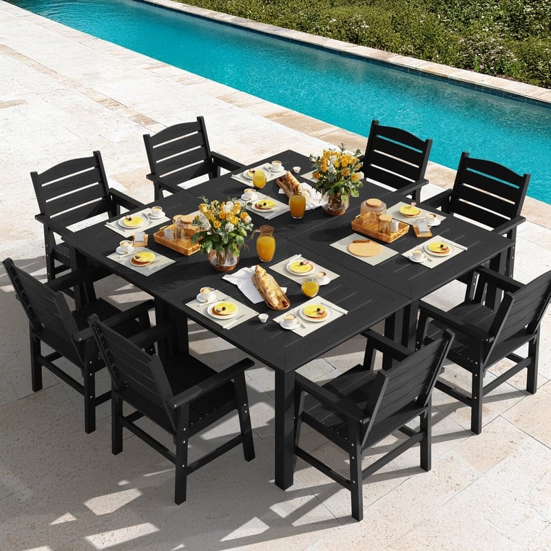 WINSOON 12-Piece HIPS All Weather Outdoor Patio Dining Sets 4-Tables and 8-Chairs