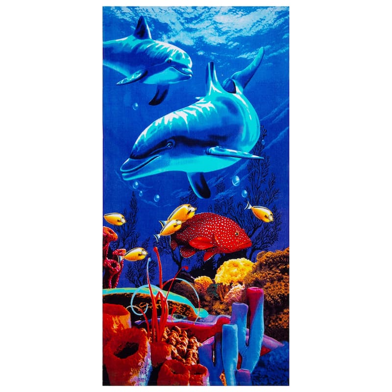 100% Cotton Printed Beach Towel - Dolphin And Fish