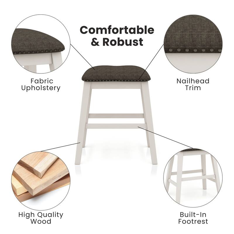 Hanto Farmhouse White Solid Wood Nailhead Counter Stool (Set of 2) by Furniture of America