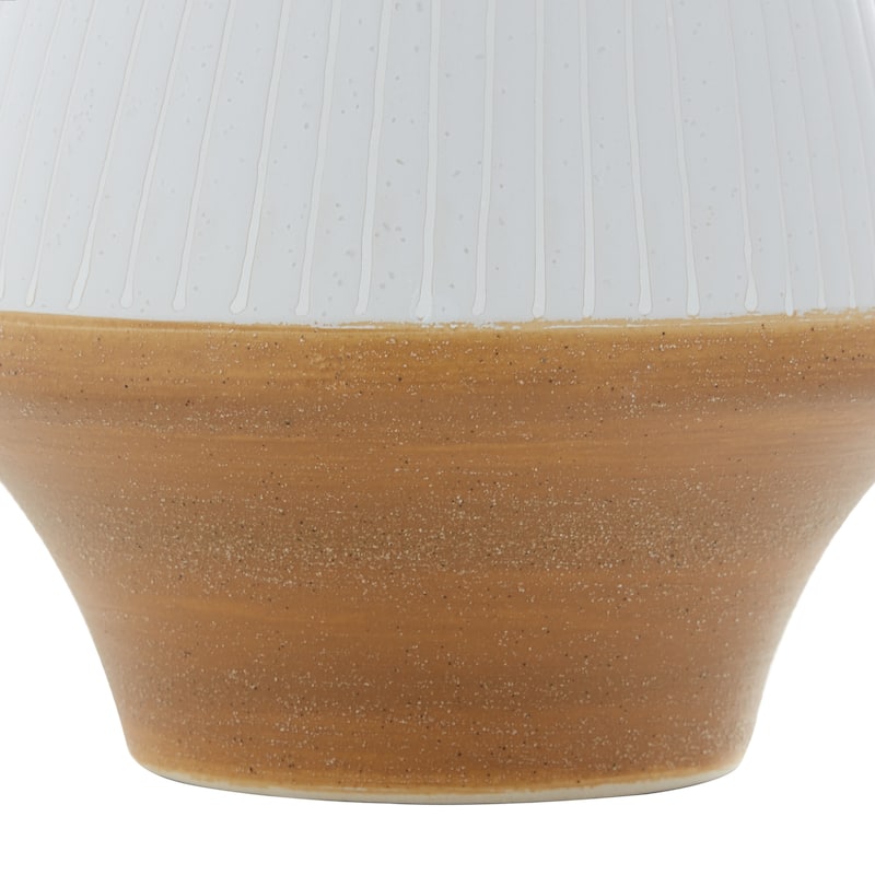 Brown Ceramic Handmade Decorative Vase with Terracotta Accents - 7 x 7 x 10