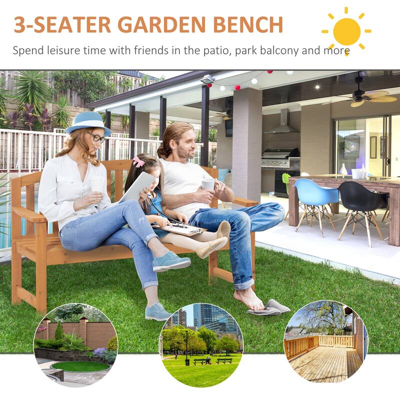 Outsunny 4.6' Wooden Garden Bench, 3 Seater Outdoor Patio Seat with Slatted Design for Deck, Porch or Garden, Natural