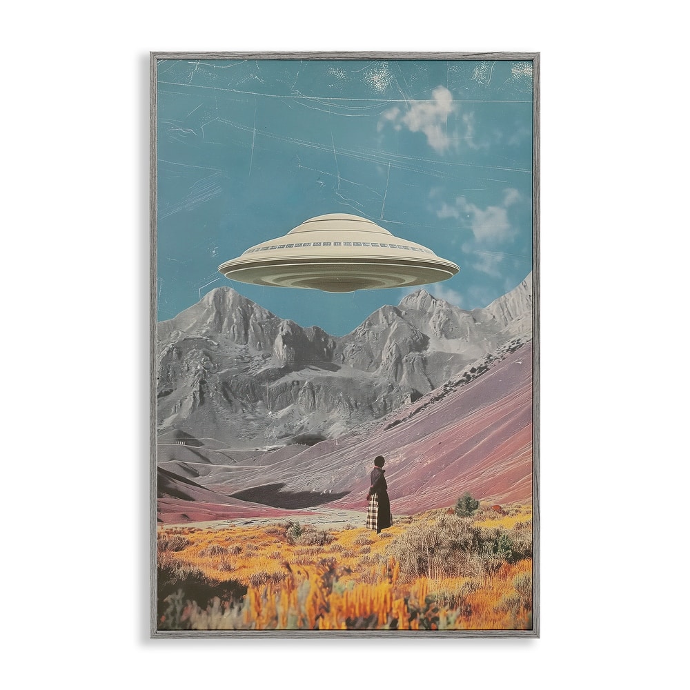 Stupell UFO over Mountain Valley Framed Giclee Art Design By Wumples