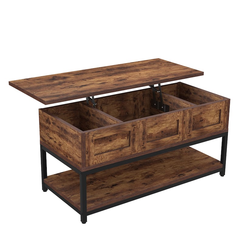 Liftable Desktop Coffee Table with Open Shelf and Hidden Storage Space