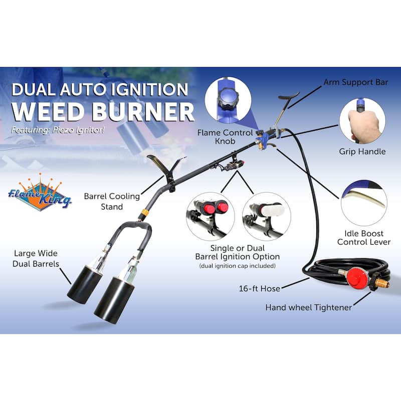 Flame King 500,000 BTU X 2 Torch Heads Heavy Duty Dual Propane Weed Burner Torch