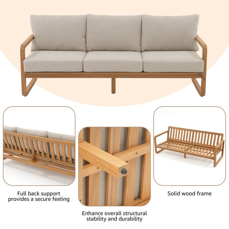 Outdoor 3-Seat Chair Set with Coffee Table in Acacia Wood