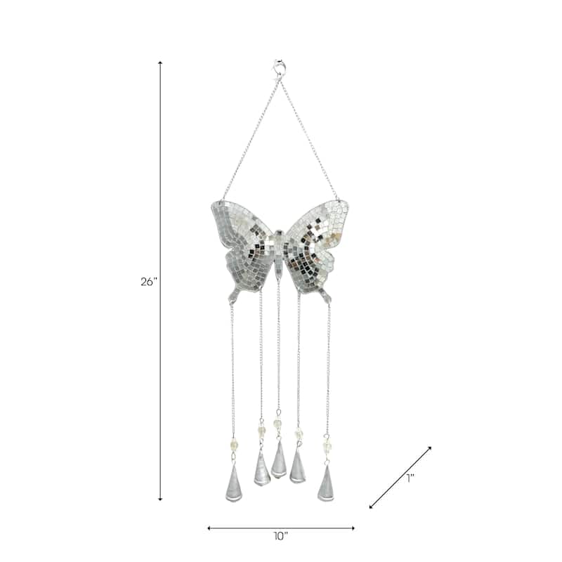 Metal Windchime with Glass Accents and Iron Bells in Butterfly Shape