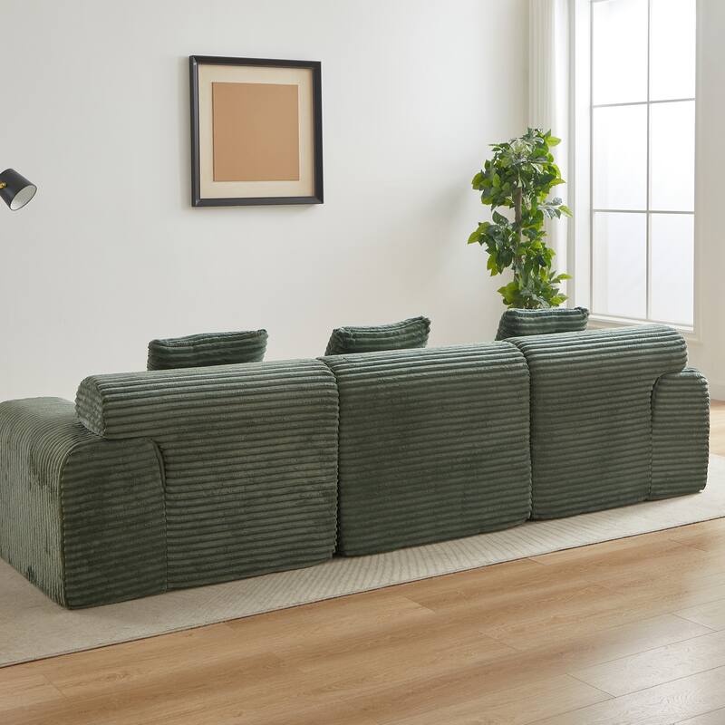 L-Shaped Modular Sectional Sofa with Ottoman, Corduroy Upholstered Boneless Couch, Deep Seat Sofa with Throw Pillows