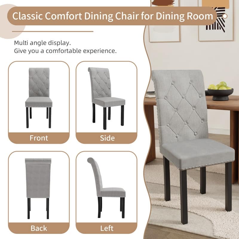 High-Back Tufted Nailhead Upholstered Dining Chairs (Set of 4)