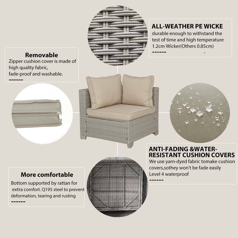 7-Piece PE Rattan Wicker Outdoor Patio Sectional Sofa Set with Cushions and Coffee Table