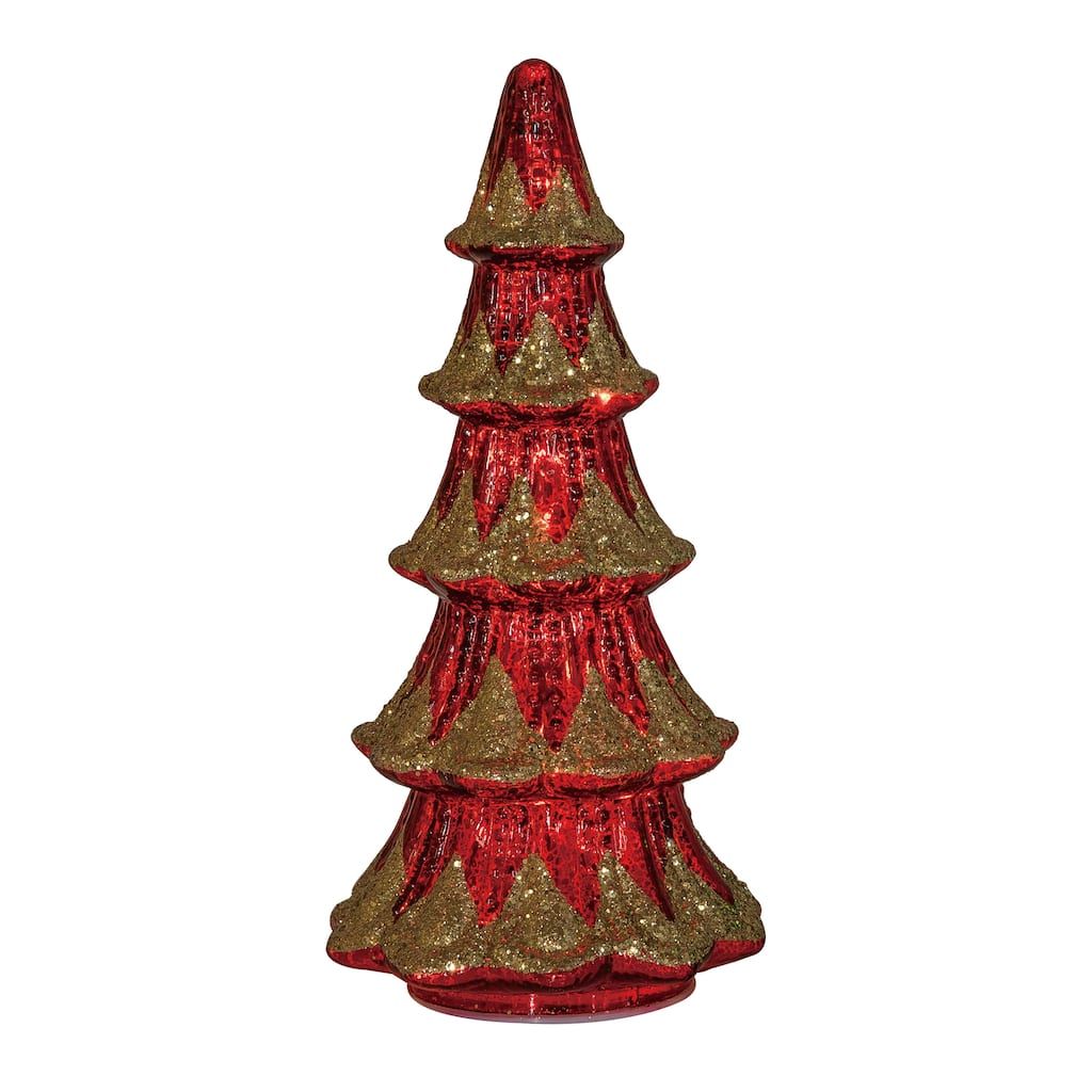 Transpac Glass 12 in. Red Christmas Light Up Antique Style Tree Decor