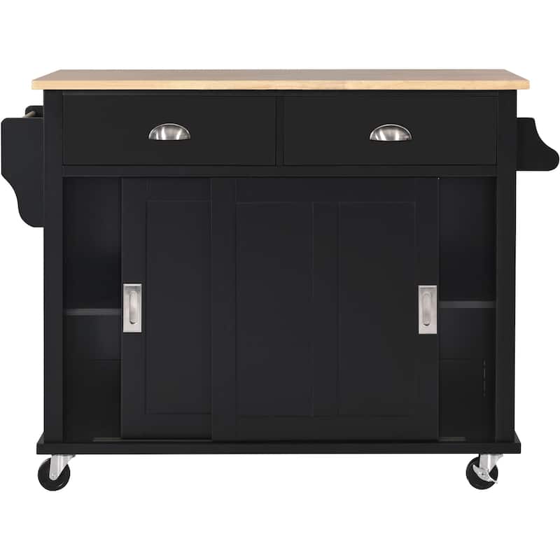 Rolling Kitchen Cart Drop-Leaf Kitchen lsland with Sliding Barn Door