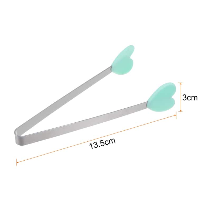 Mini Food Tongs 13.5cm Heart Shape Stainless Steel with Silicon Tips - 5.3" - LightGreen