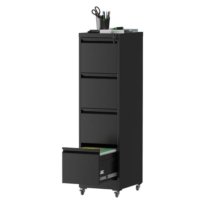 4 Drawer Metal Locking Vertical File Cabinet on Wheels - Heavy-Duty Lockable Cabinet for Home & Office