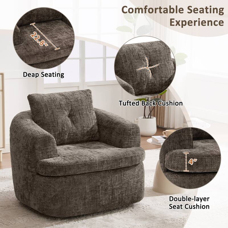 360°Swivel Sofa Chair Accent Barrel Chair 36.6" Swivel Round Chair with Dual-layer Cushion Design
