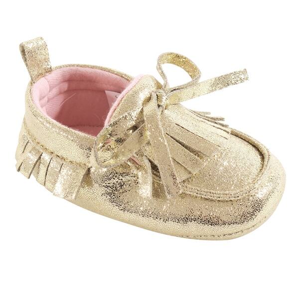slide 1 of 1, Hudson Baby Infant Unisex Moccasin Shoes, Gold 0-6 Months - Gold