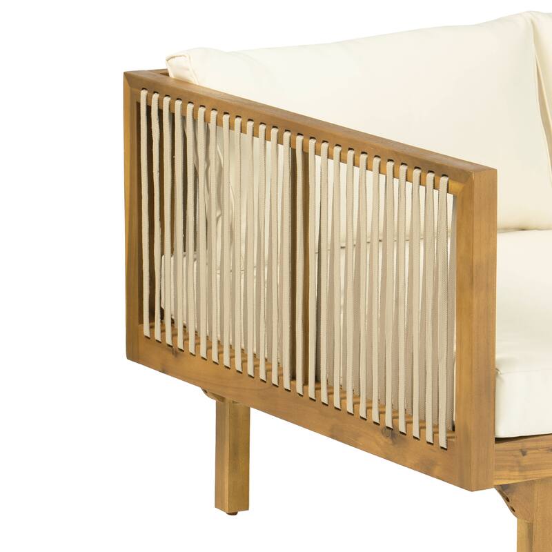 Christopher Knight Home - Outdoor Teak Finish Wood & Rope Woven Sofa Set with Coffee Table