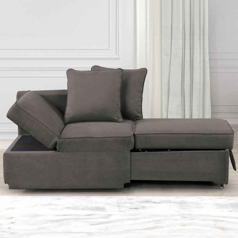 Furniture of America Araminta Modern Convertible Sofa with Pull-Out Bed and Pillows - Grey