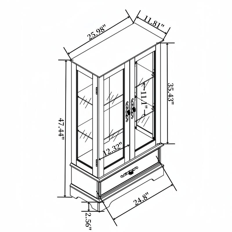 25.98 in. Display Cabinet with 1 Drawer and 2 Glass Doors