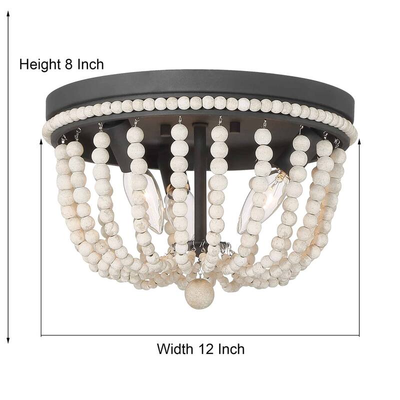 Fidenza 3-light Boho Beaded Flush Mount Ceiling Light Farmhouse Coastal Dome Lighting - 12 inches