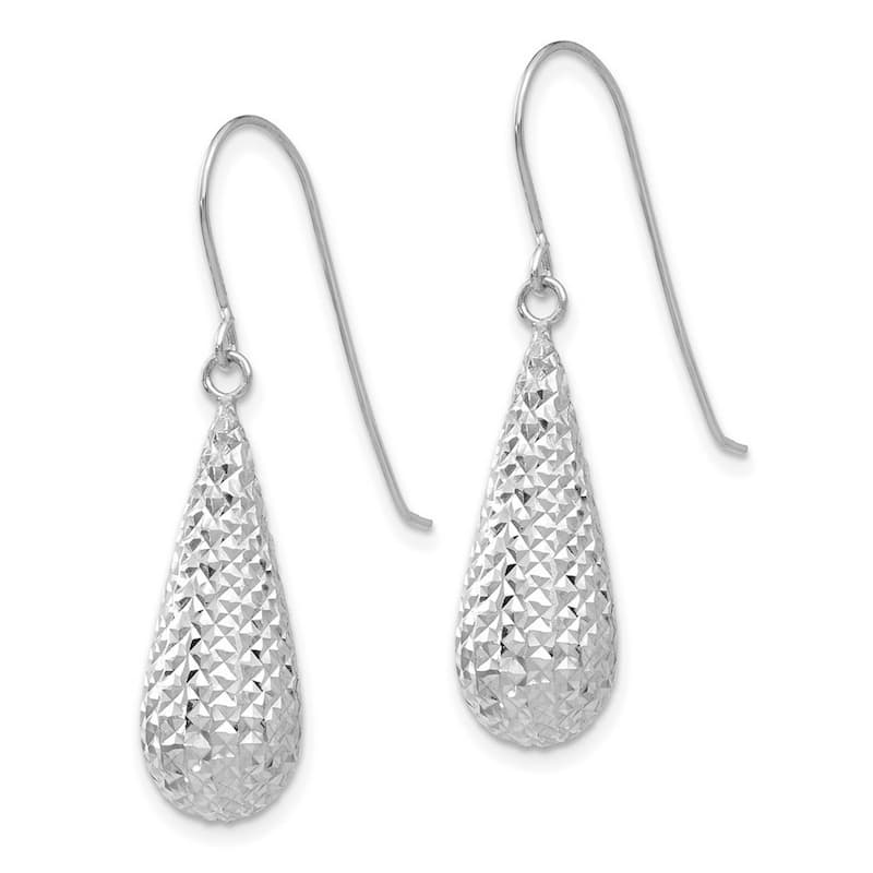Curata 14k White Gold Sparkle Cut Puff Tear Drop Guardian Angel Earrings - 29x8mm