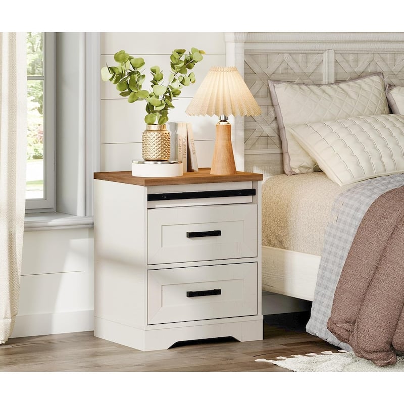 24.3-inch Tall Farmhouse Nightstand Set of 2 with Charging Station