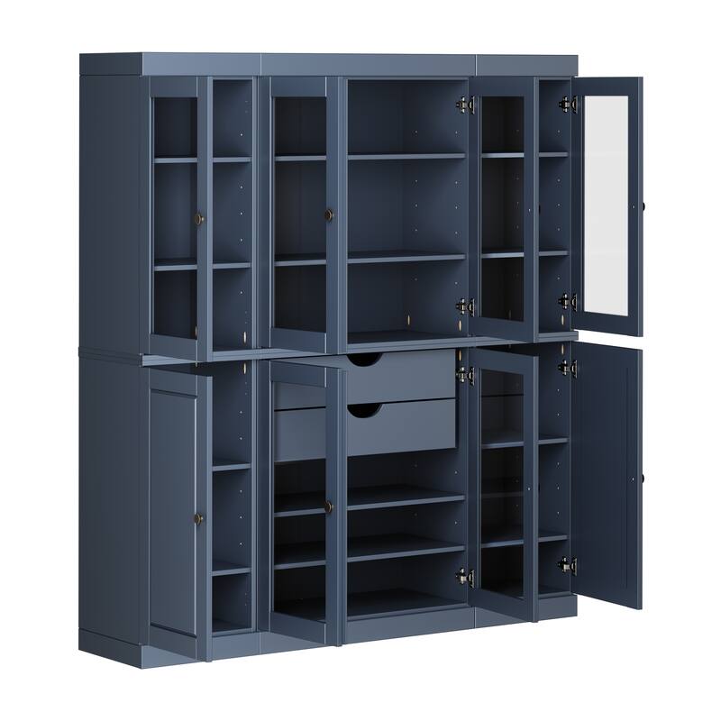 Palace Imports 100% Solid Wood Pantry Cabinet, 2 Drawers, Adjustable Shelves, 65" Wide, 71.5" Tall - 65" x 71.5"