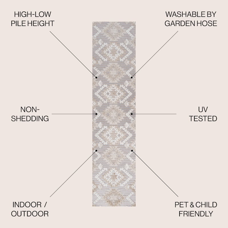 JONATHAN Y Duwun High-Low Pile Neutral Diamond Kilim Indoor/Outdoor Area Rug