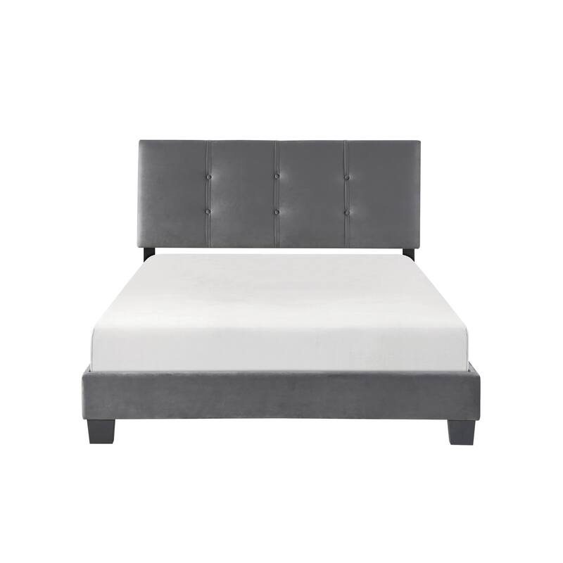 Dark Gray Velvet Upholstered Full Platform Bed with Adjustable Height Headboard