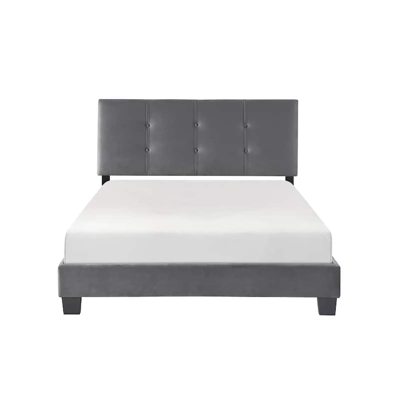 Full Size Velvet Platform Bed with Adjustable Height Headboard and Button Tufted Design