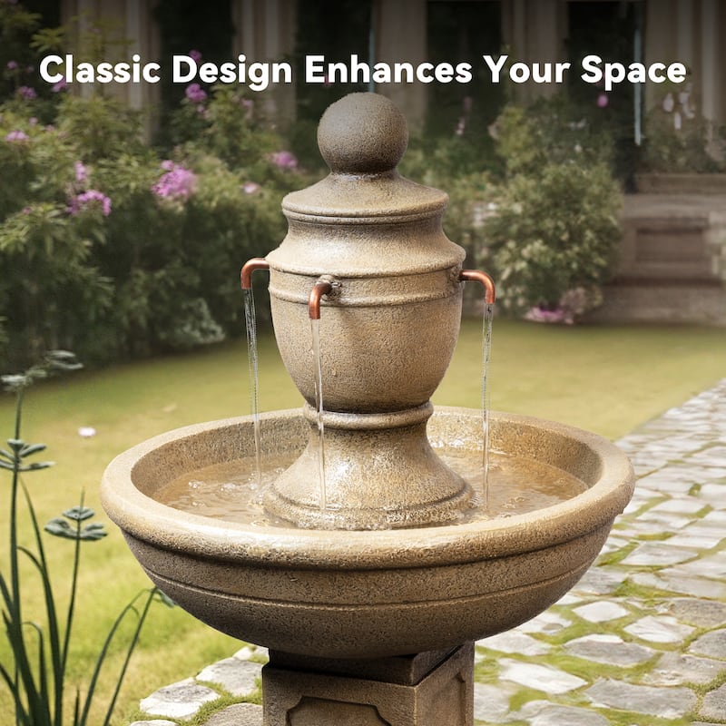 2-Tier Water Fountain, Outdoor, Sand Stone Look with Pump for Home Garden Yard Decor