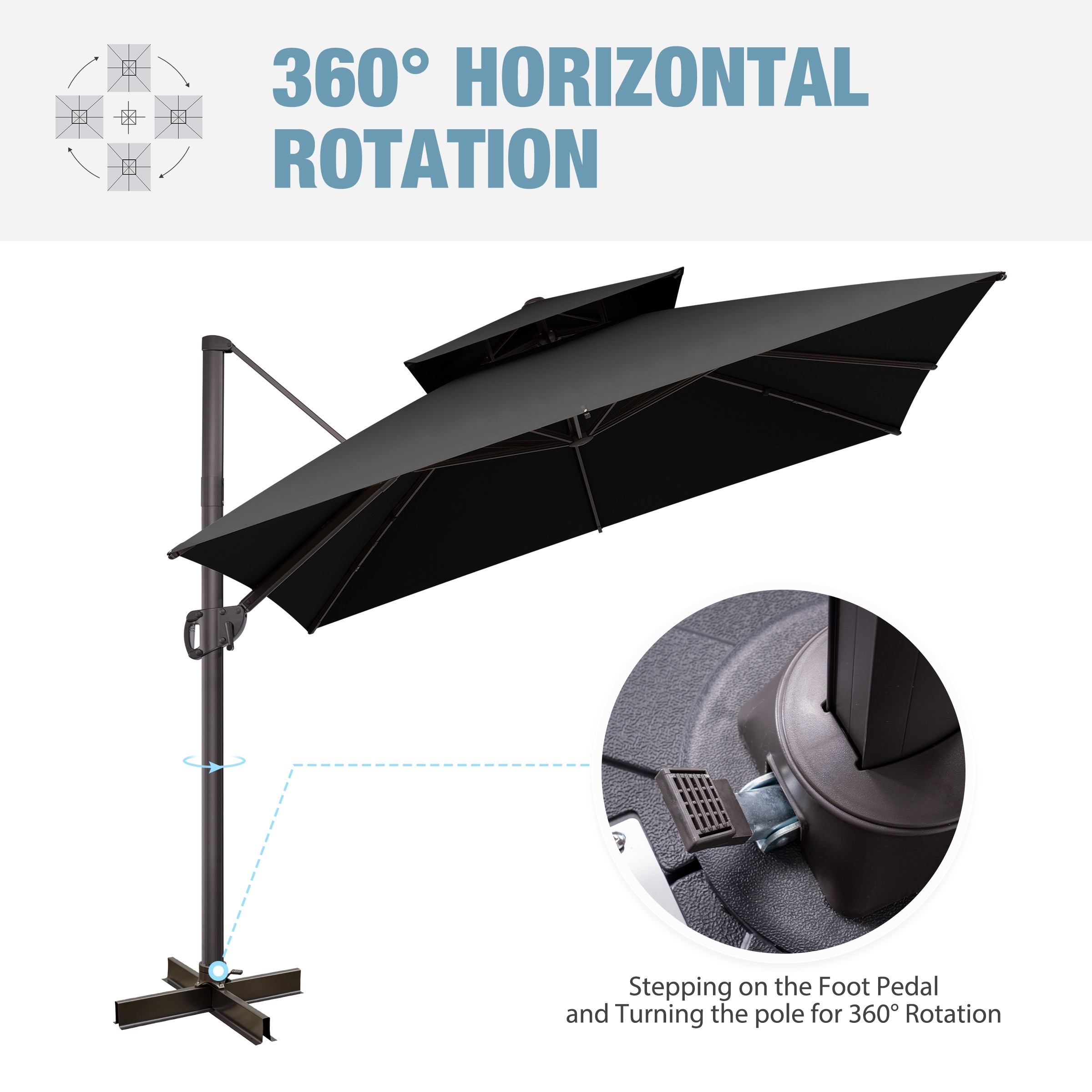 VredHom Double Top 10x10 FT Aluminum Square Patio Cantilever