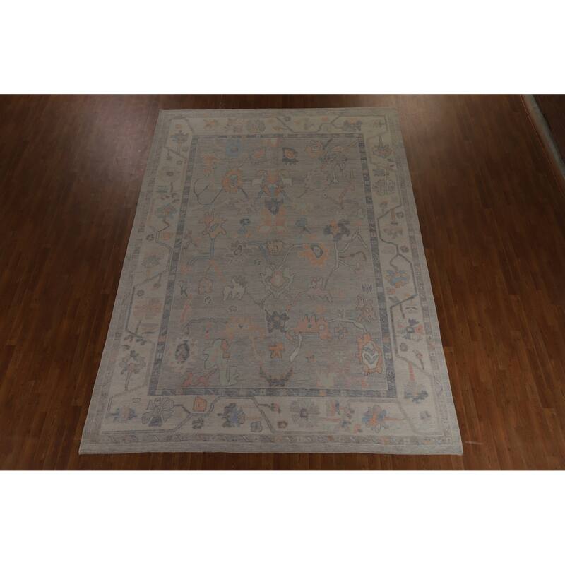 Hand Knotted Oriental 100% Wool Carpet Transitional All-Over Greys & Charcoal Oushak Area Rug - 12' 9'' X 9' 0''