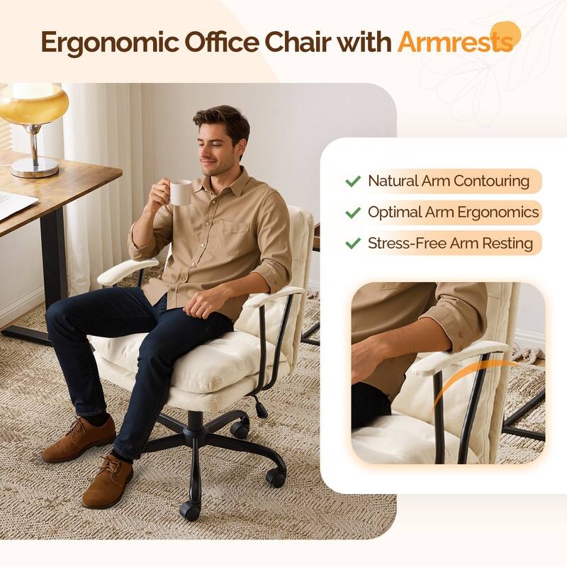 24.4 Inch Upholstered Swivel Office Chair With Leg Pegs And Wheels