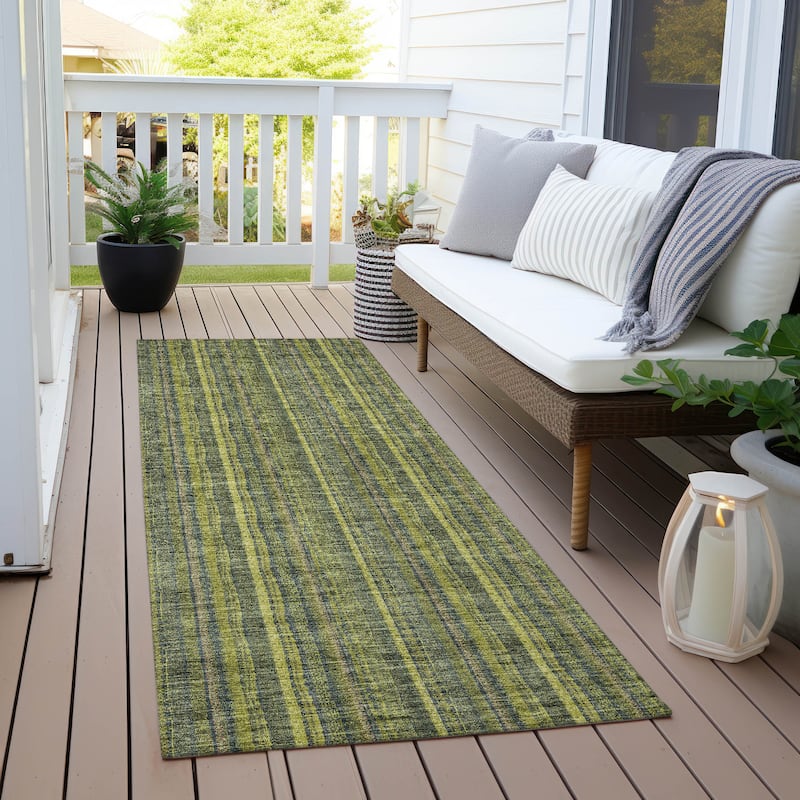 Machine Washable Indoor/ Outdoor Stripe Chantille Rug - Olive - 2'3" x 7'6"