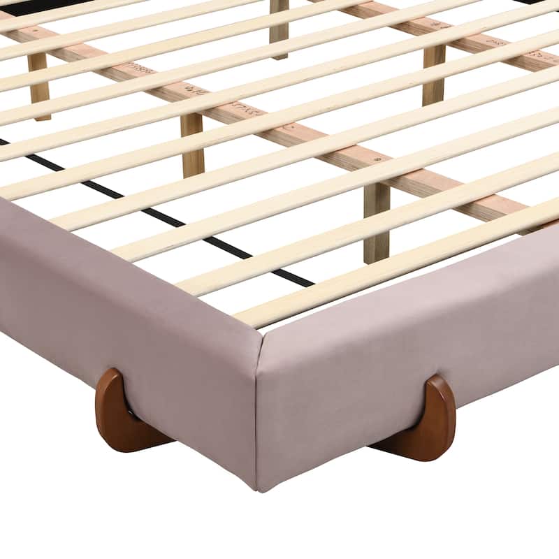 Christopher Knight Home - Verona Unique Design Modern Upholstered Bed Frame with Wood Legs and Headboard