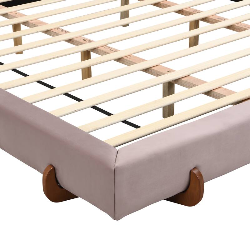 Upholstered Platform Bed Frame w/Curve Shaped Headboard/Wood Slats Support/Solid Round Legs/No Box Spring Needed/Easy Assembly
