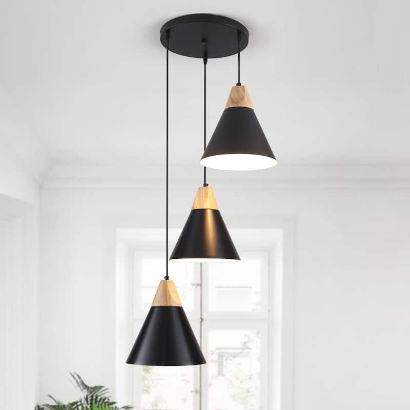 3-Light 9.4"W Metal Wood Island Pendant Lights for Kitchen Living Room