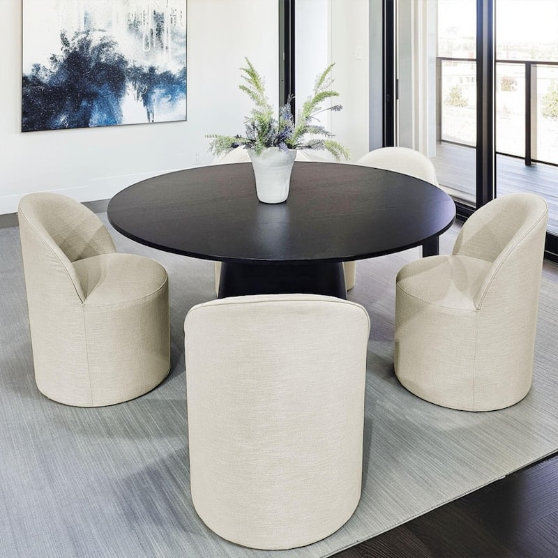 Linen Upholstered Dining Chair with Castors (Set of 4)