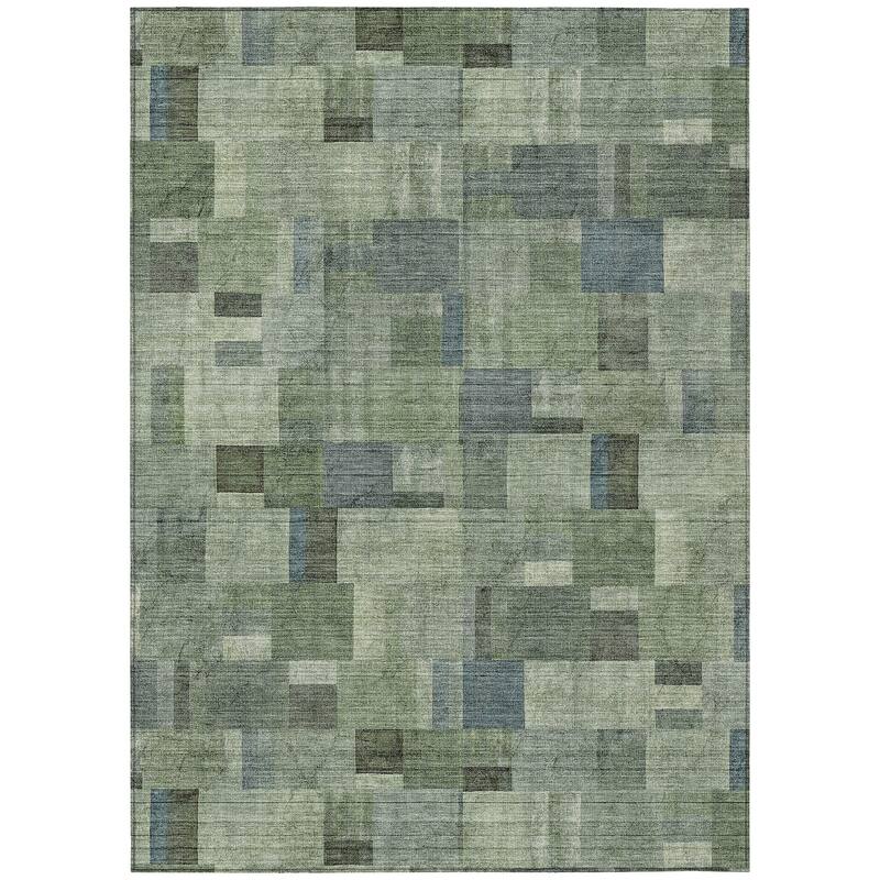 Machine Washable Indoor/ Outdoor Chantille Contemporary Blocks Rug