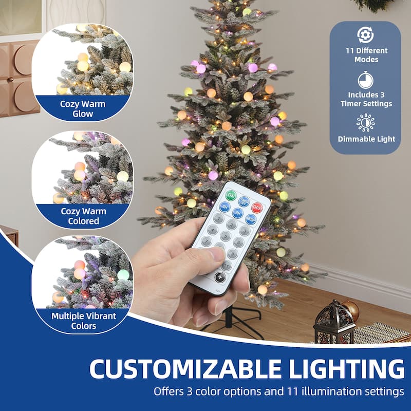 6/7.5 FT Pre-lit Flocked Layered Christmas Tree with Remote Control