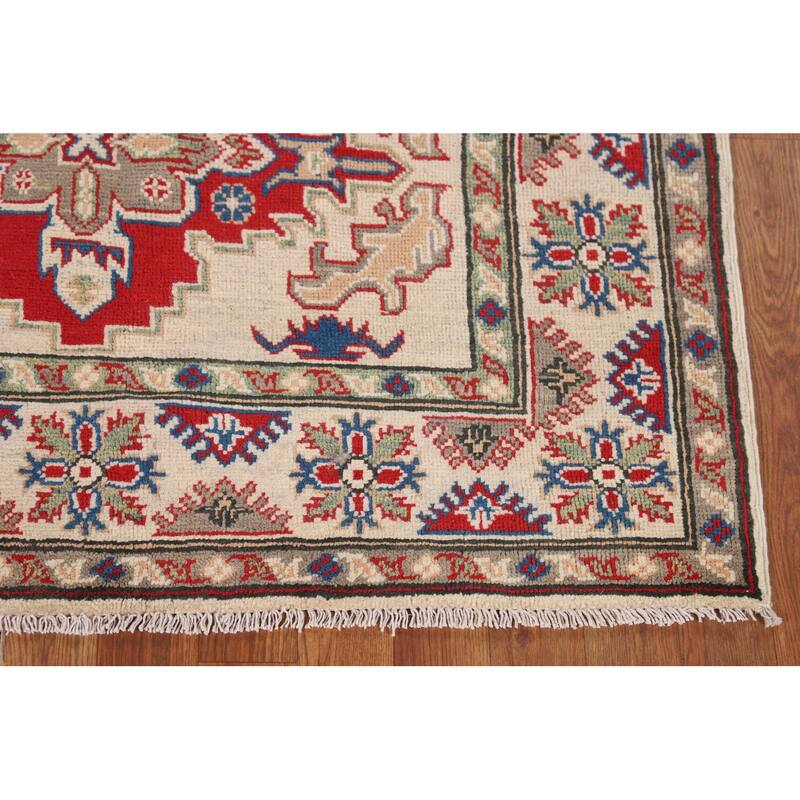 Geometric Kazak Oriental Accent Rug Hand-Knotted Wool Carpet - 3'11" x 5'11"