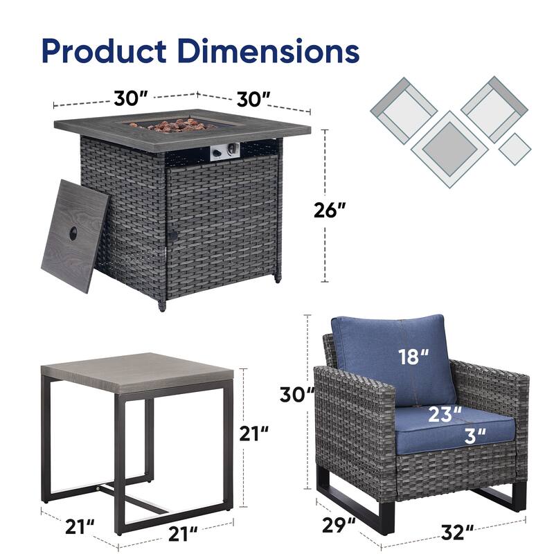 26 In Fire Pit Table with Patio Chair Table