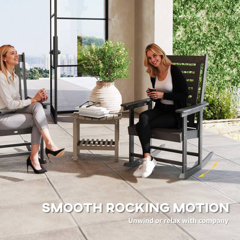 Set of 2 Outdoor Rocking Chairs Dark Gray HDPE Patio Porch Deck Garden Relaxing Seats - 25.6" W x 35" D x 40.6" H