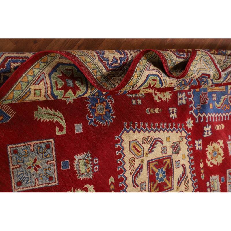 Red Geometric Kazak Rug Handmade Wool Carpet - 7'10"x 9'6"