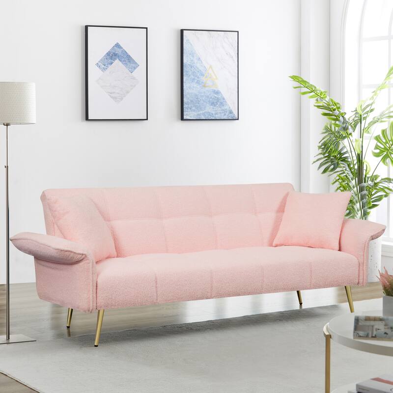 Modern Convertible Futon Sofa Bed with Adjustable Arms and Backrest