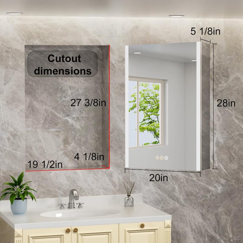 Rail Aluminum Recessed/Surface Mount Bathroom Medicine Cabinet with Mirror, Adjustable Brightness, Defogging & USB Port