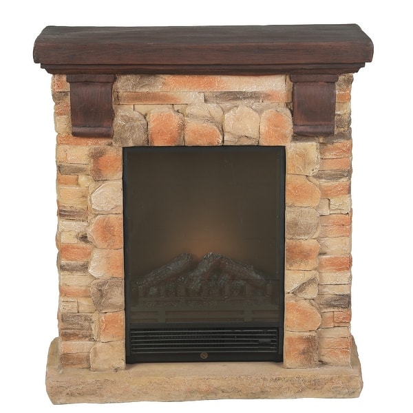 Polystone Brick Free Standing Electric Fireplace Heater Mantel With Remote Overstock 32140322